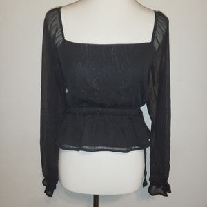 WAYF Black Shimery Peasant Top XS⁸